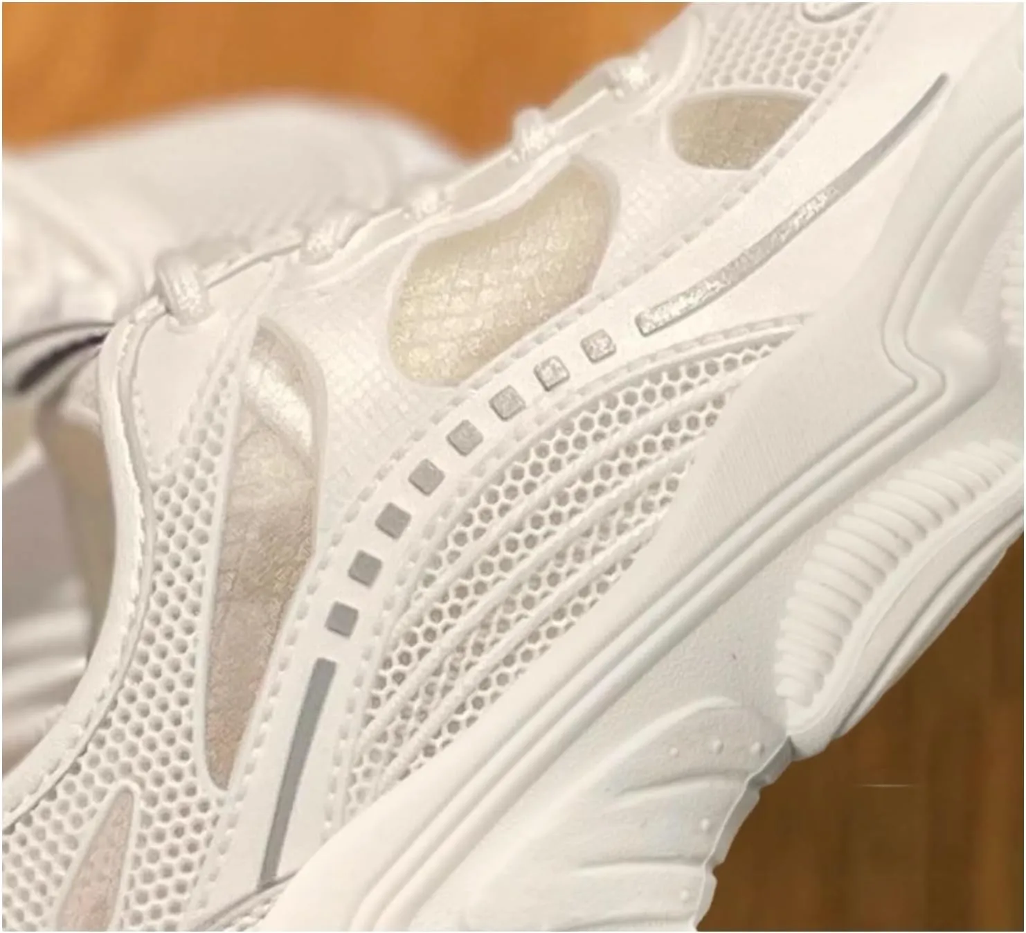 Spring Summer Women's Y2K Leather Breathable Mesh White Dad Chunky Sneakers Trendy Hollow | Flat Platform Casual Shoes
