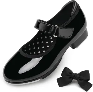 Stelle Tap Shoes for Girls Boys Patent Leather Detachable Bow Dance Shoes(Toddler/Little Kid/Big Kid)