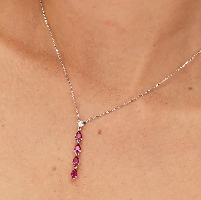Sterling Silver Necklace and Long Pendant with Clear CZ and Ruby CZ by Brosway