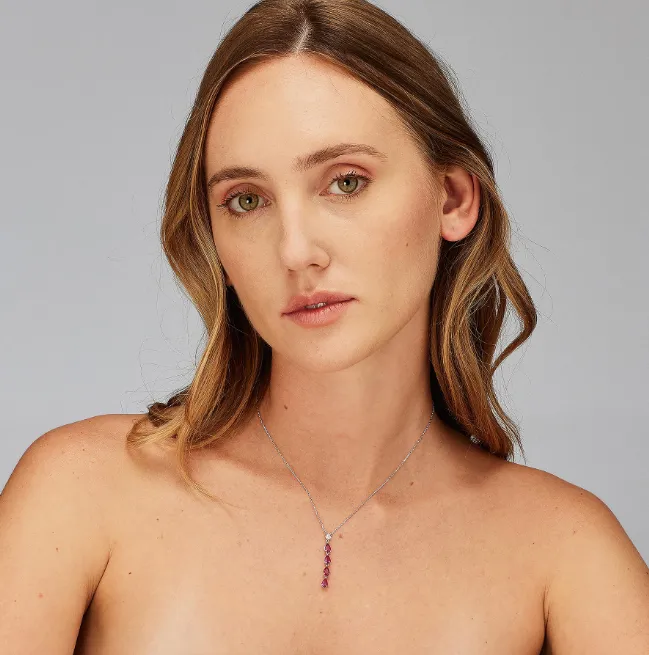 Sterling Silver Necklace and Long Pendant with Clear CZ and Ruby CZ by Brosway