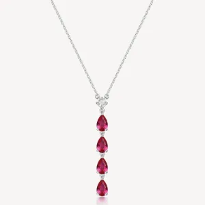Sterling Silver Necklace and Long Pendant with Clear CZ and Ruby CZ by Brosway