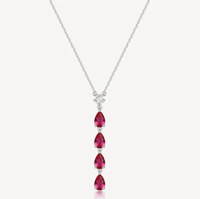 Sterling Silver Necklace and Long Pendant with Clear CZ and Ruby CZ by Brosway