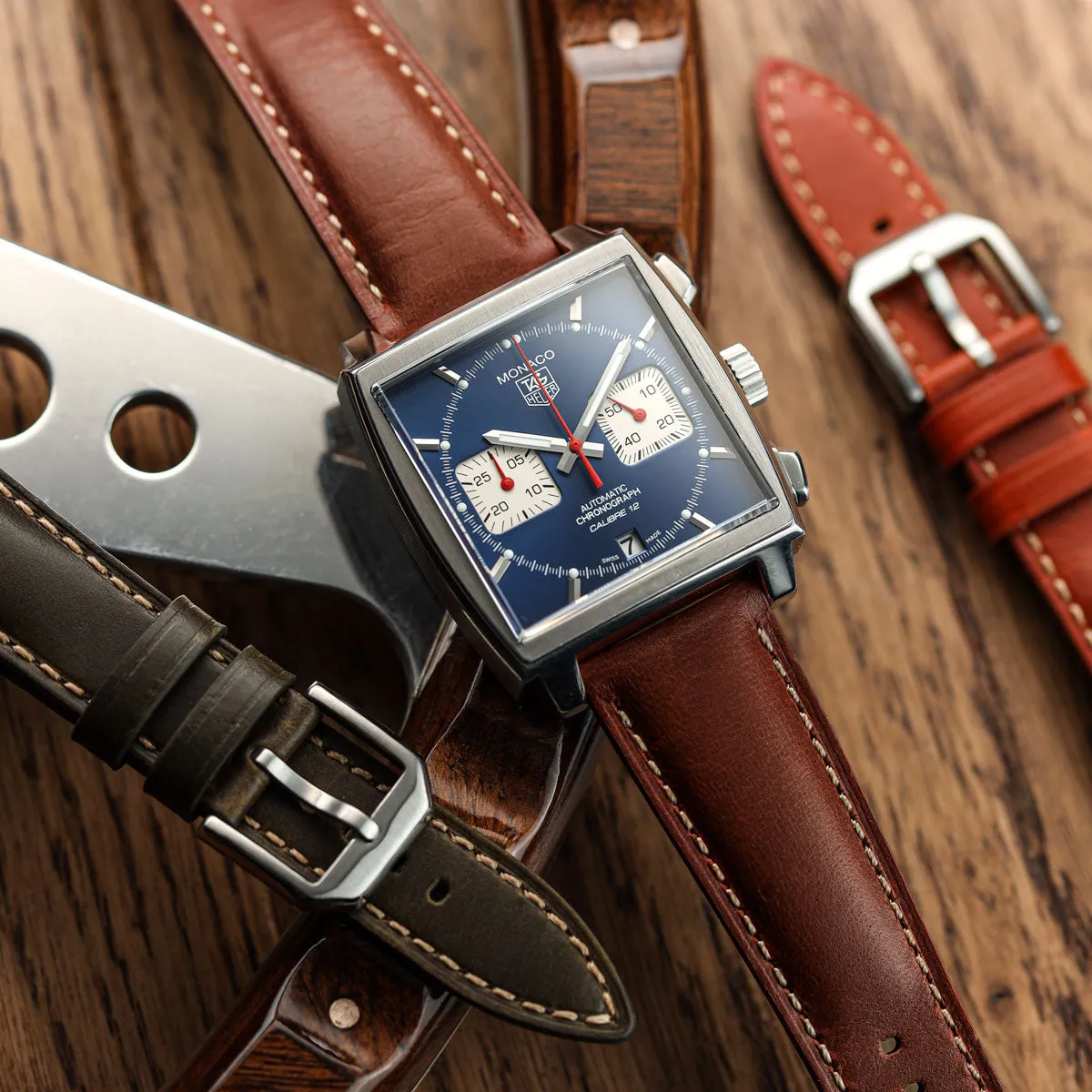 Tenby Classic Padded Genuine Leather Watch Strap  - Chestnut Brown