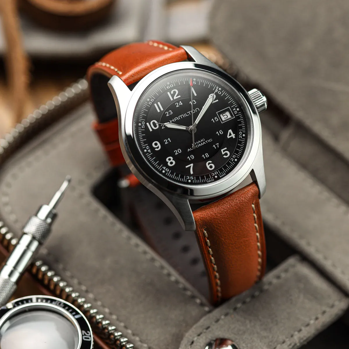 Tenby Classic Padded Genuine Leather Watch Strap  - Chestnut Brown