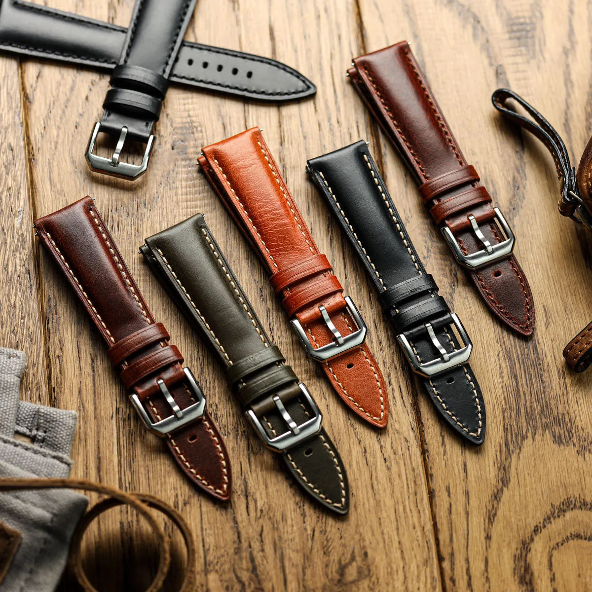 Tenby Classic Padded Genuine Leather Watch Strap  - Chestnut Brown