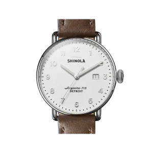The Canfield Alabaster Dial Brown Leather Watch, 43mm S0120121829