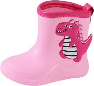 Toddler Kids Children Rain Boots Boys Girls Baby Cartoon Animals Waterproof Shoes Non Slip Rubber Toddler Snow Boot (Pink, 12-18 Months)