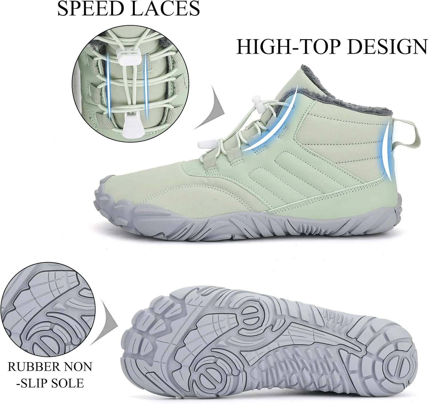 Tongzone Men's Wide Toe Box Barefoot Shoes Fur Lined Minimalist Zero Drop Sole Walking shoes Winter