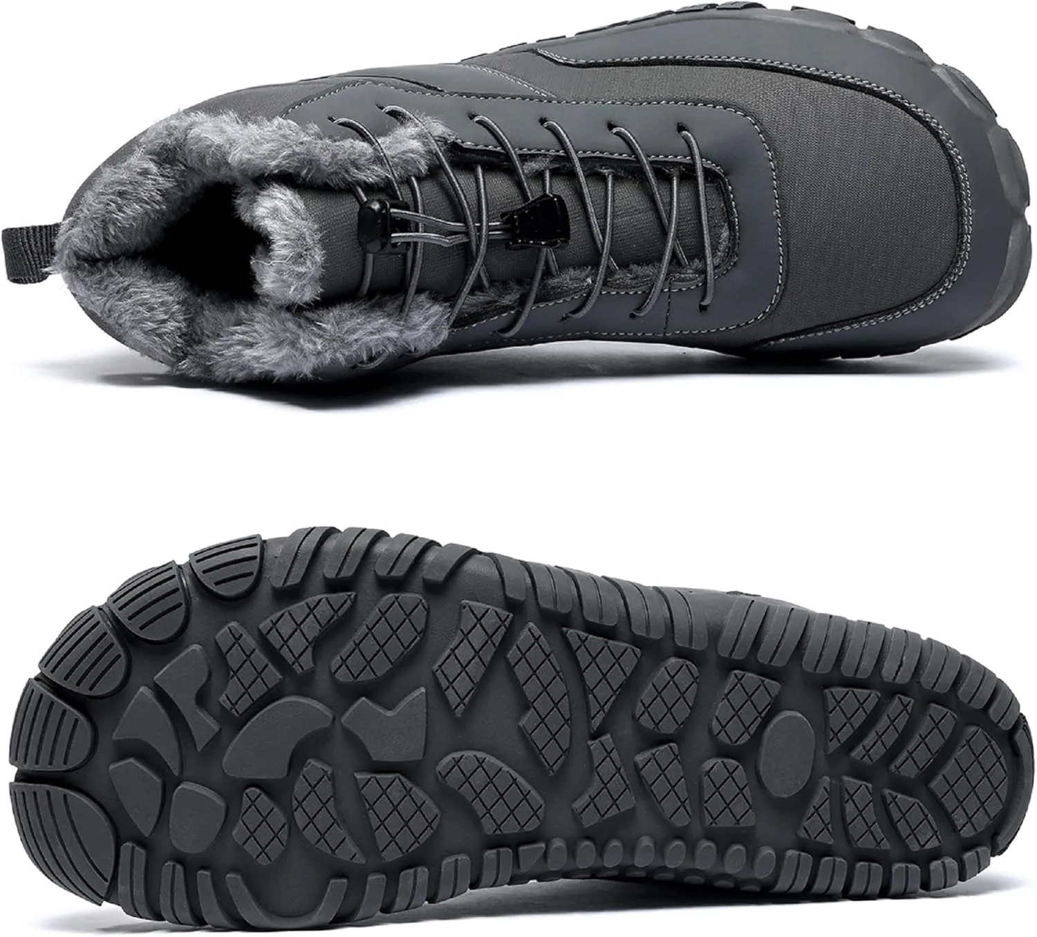 Tongzone Men's Wide Toe Box Barefoot Shoes Fur Lined Minimalist Zero Drop Sole Walking shoes Winter