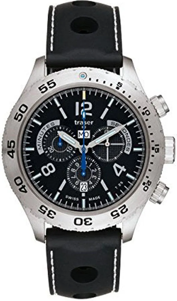 Traser Men's Classic Elegance Chronograph Stainless Watch - Black Rubber Strap - Black Dial - 105036