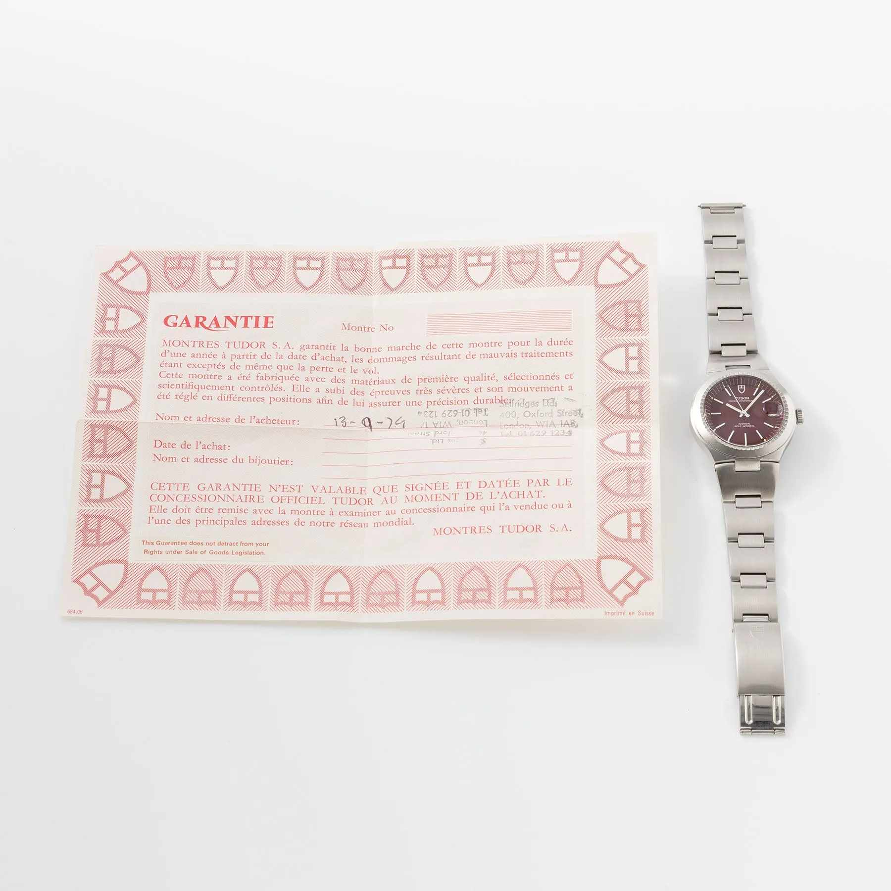 Tudor Prince Oysterdate 9121/0 Burgundy Dial with Papers