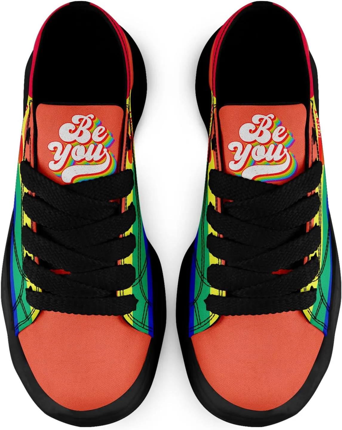 Vibrant Rainbow LGBTQ  Pride Platform Sneakers for Women, Mens Colorful Chunky Canvas Shoes Trainers Casual Footwear
