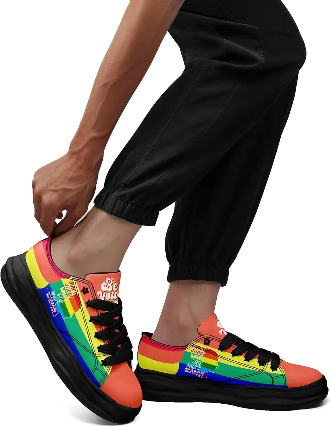 Vibrant Rainbow LGBTQ  Pride Platform Sneakers for Women, Mens Colorful Chunky Canvas Shoes Trainers Casual Footwear