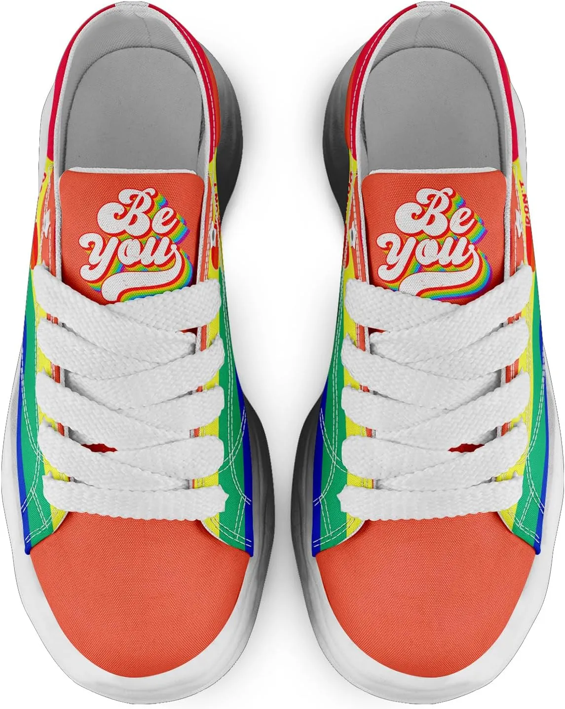 Vibrant Rainbow LGBTQ  Pride Platform Sneakers for Women, Mens Colorful Chunky Canvas Shoes Trainers Casual Footwear
