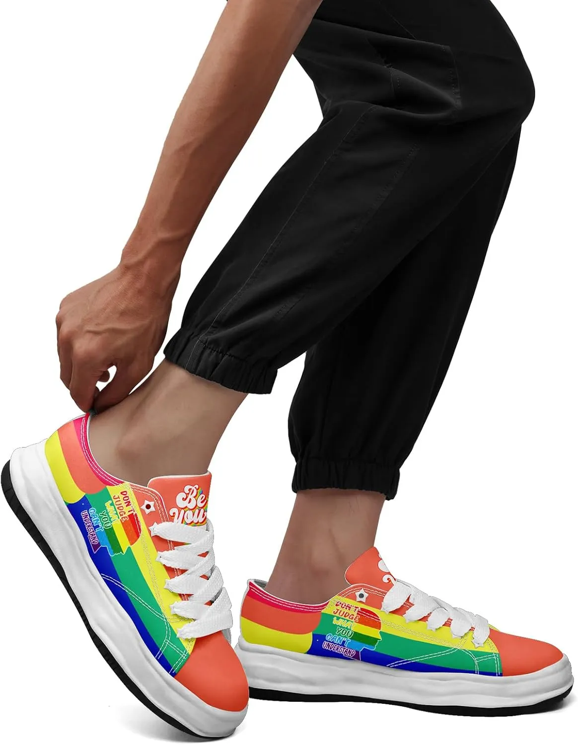 Vibrant Rainbow LGBTQ  Pride Platform Sneakers for Women, Mens Colorful Chunky Canvas Shoes Trainers Casual Footwear