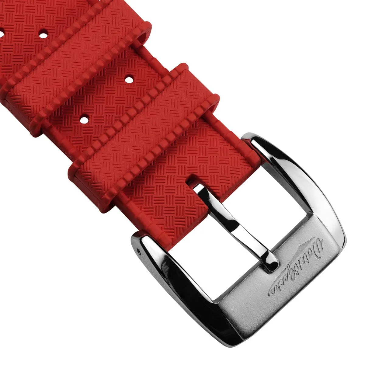 Vintage Style Perforated Rubber Watch Strap - Red