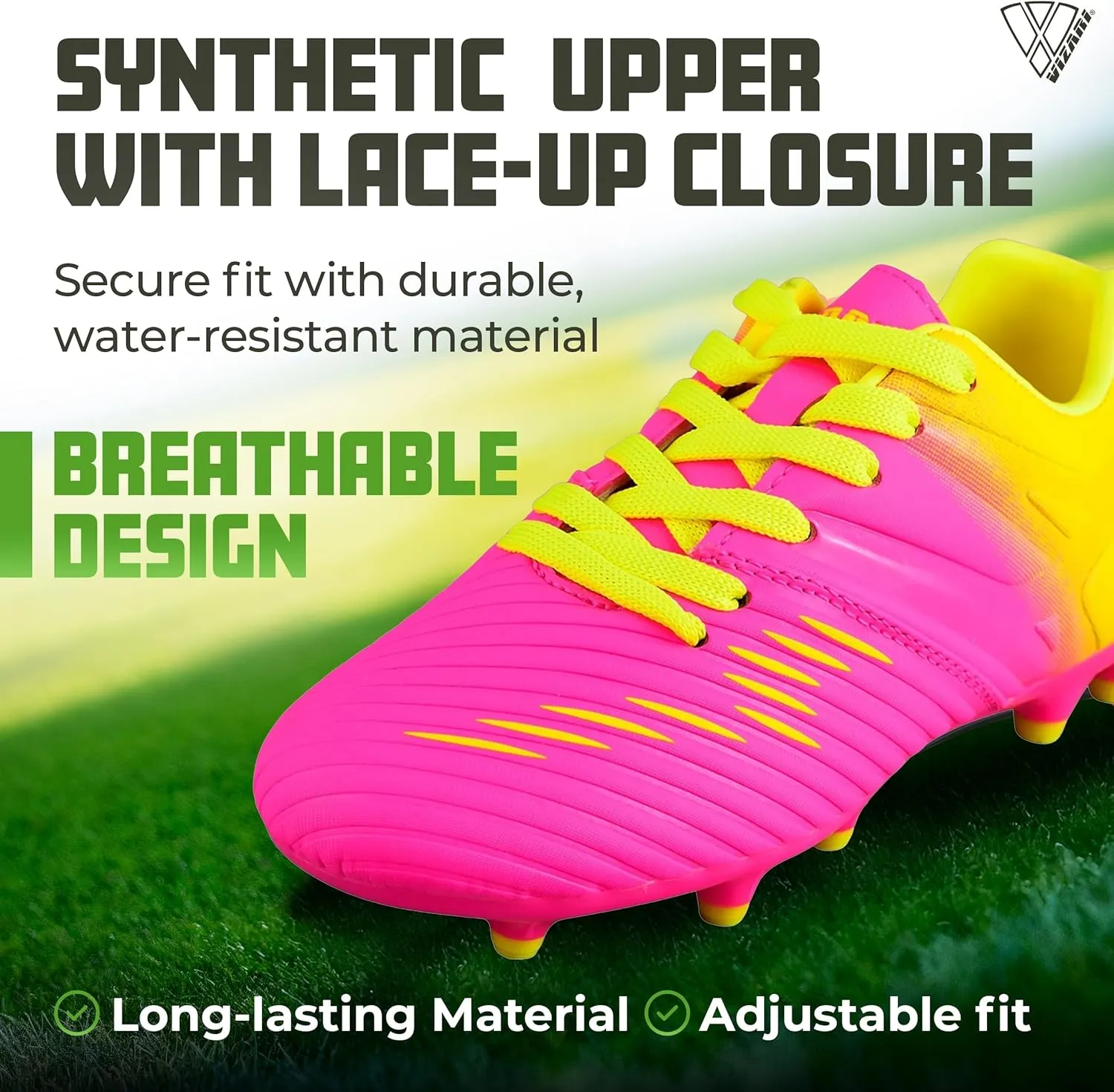 Vizari Liga FG Soccer Cleats for Kids | 100% Synthetic Football Cleats for Comfortable Wear | Water Resistant Two Tone Soccer Shoes with Anti-Stretch Lining for Flexible Indoor and Outdoor Play