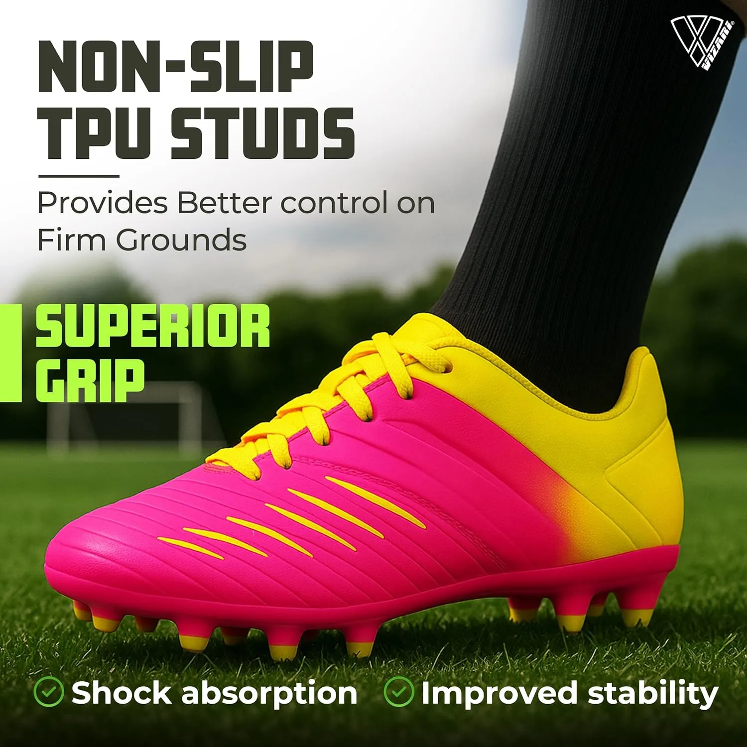 Vizari Liga FG Soccer Cleats for Kids | 100% Synthetic Football Cleats for Comfortable Wear | Water Resistant Two Tone Soccer Shoes with Anti-Stretch Lining for Flexible Indoor and Outdoor Play
