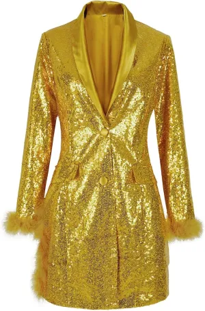 Womens 2024 Fashion Sexy Sequin Solid Blazers Deep V Neck Long Sleeve Pockets Cardigans Party Work Commuting Jackets