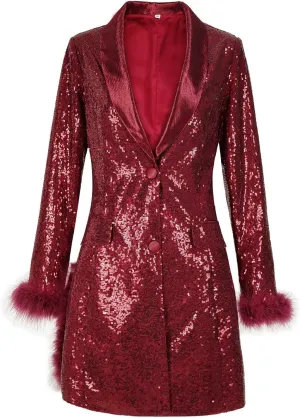 Womens 2024 Fashion Sexy Sequin Solid Blazers Deep V Neck Long Sleeve Pockets Cardigans Party Work Commuting Jackets