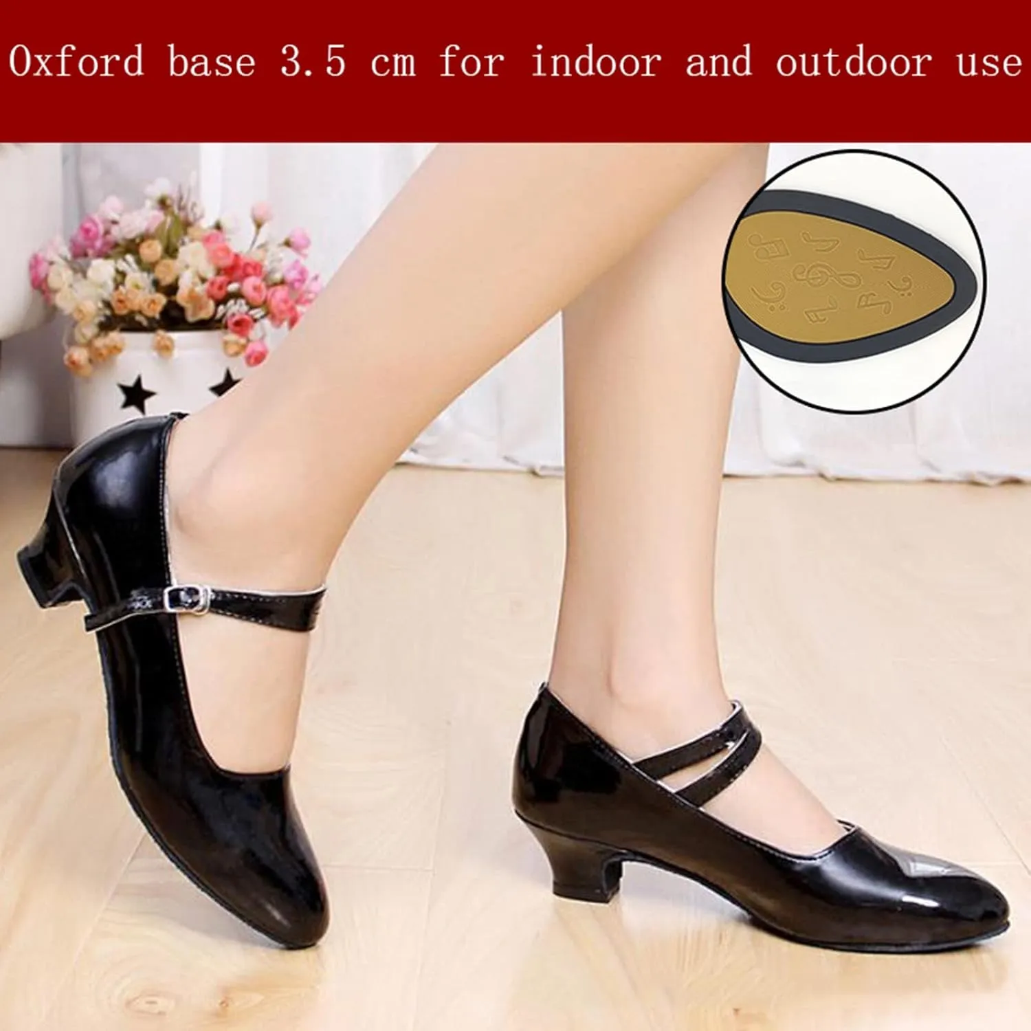 Women's Latin Dance Shoes Performance Ballroom Standard Adult Low-Heeled Synthetic Leather Non-Slip Soft Sole Closed Toe Dancing Shoes