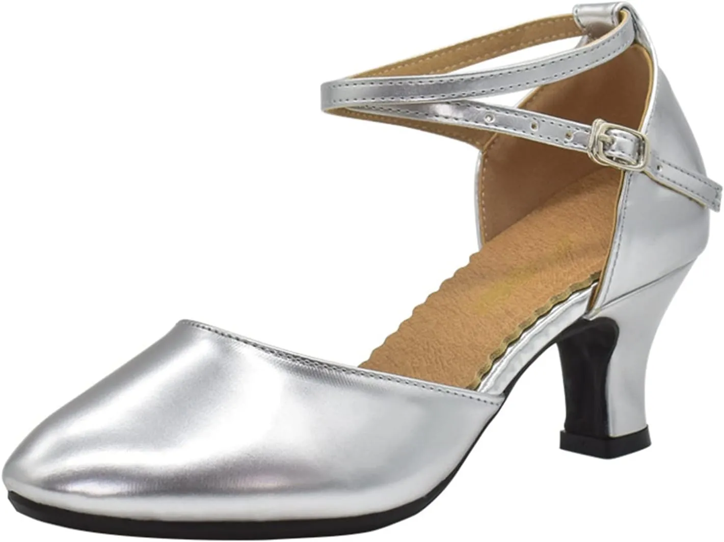 Women's Latin Dance Shoes Performance Ballroom Standard Adult Mid-Heeled Synthetic Leather Silent and Non-Slip Soft Sole Closed Toe Dancing Shoes