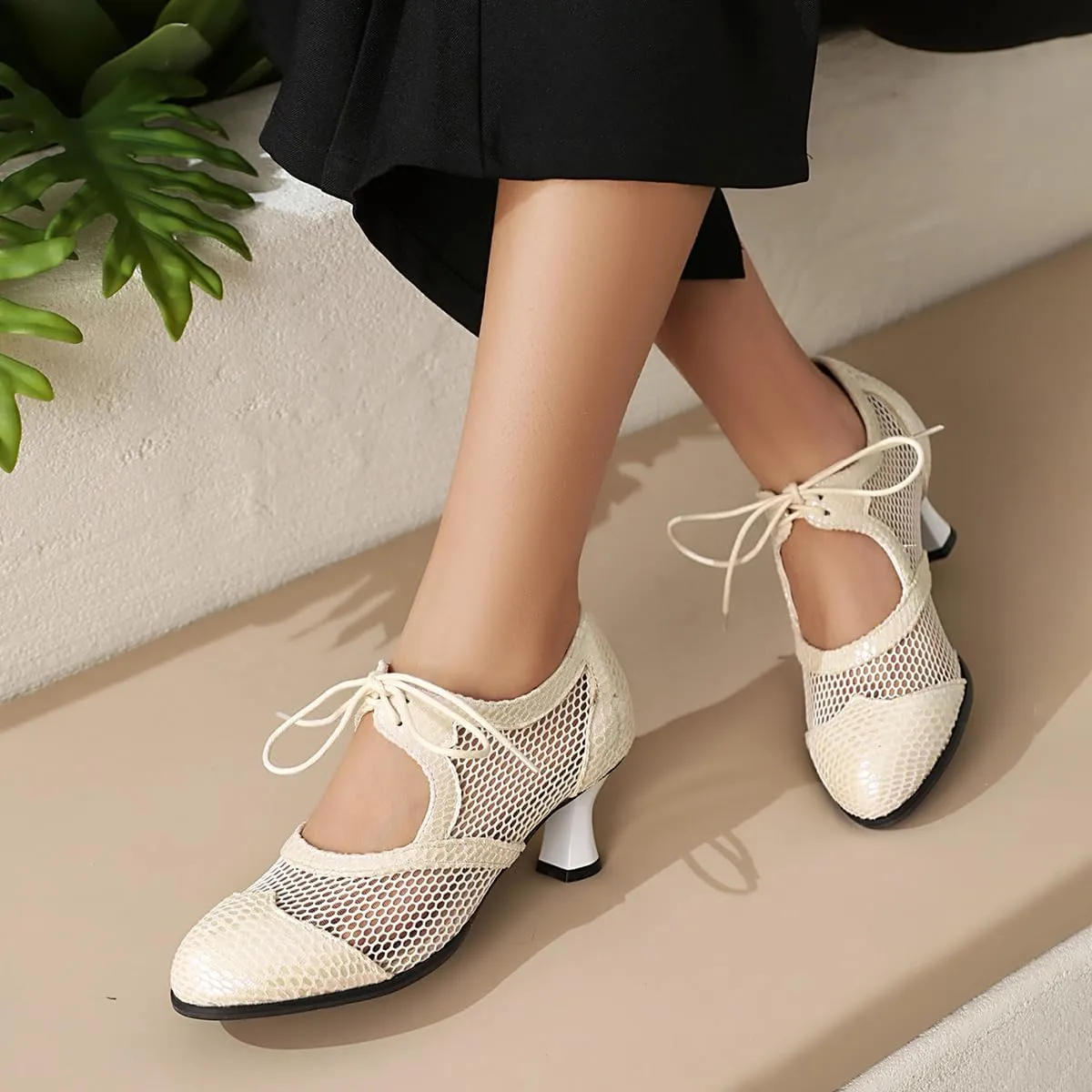 Women's Soft Sole Mesh Latin Dance Shoes Ballroom Performance Shoes High Heel Sandal for Women