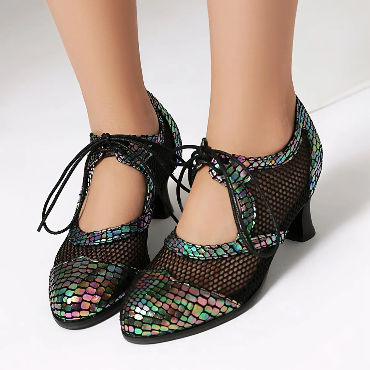 Women's Soft Sole Mesh Latin Dance Shoes Ballroom Performance Shoes High Heel Sandal for Women