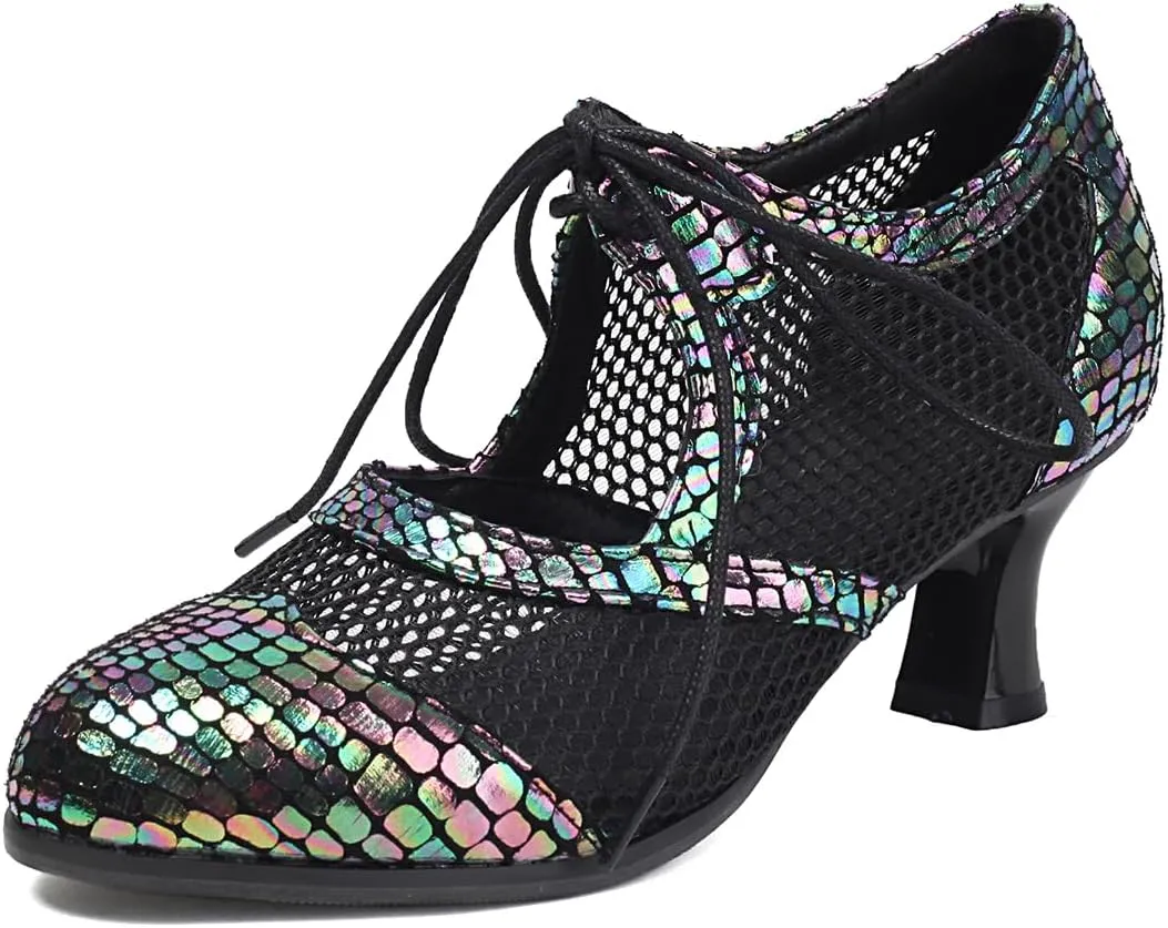 Women's Soft Sole Mesh Latin Dance Shoes Ballroom Performance Shoes High Heel Sandal for Women
