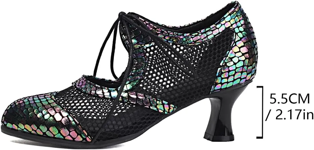 Women's Soft Sole Mesh Latin Dance Shoes Ballroom Performance Shoes High Heel Sandal for Women