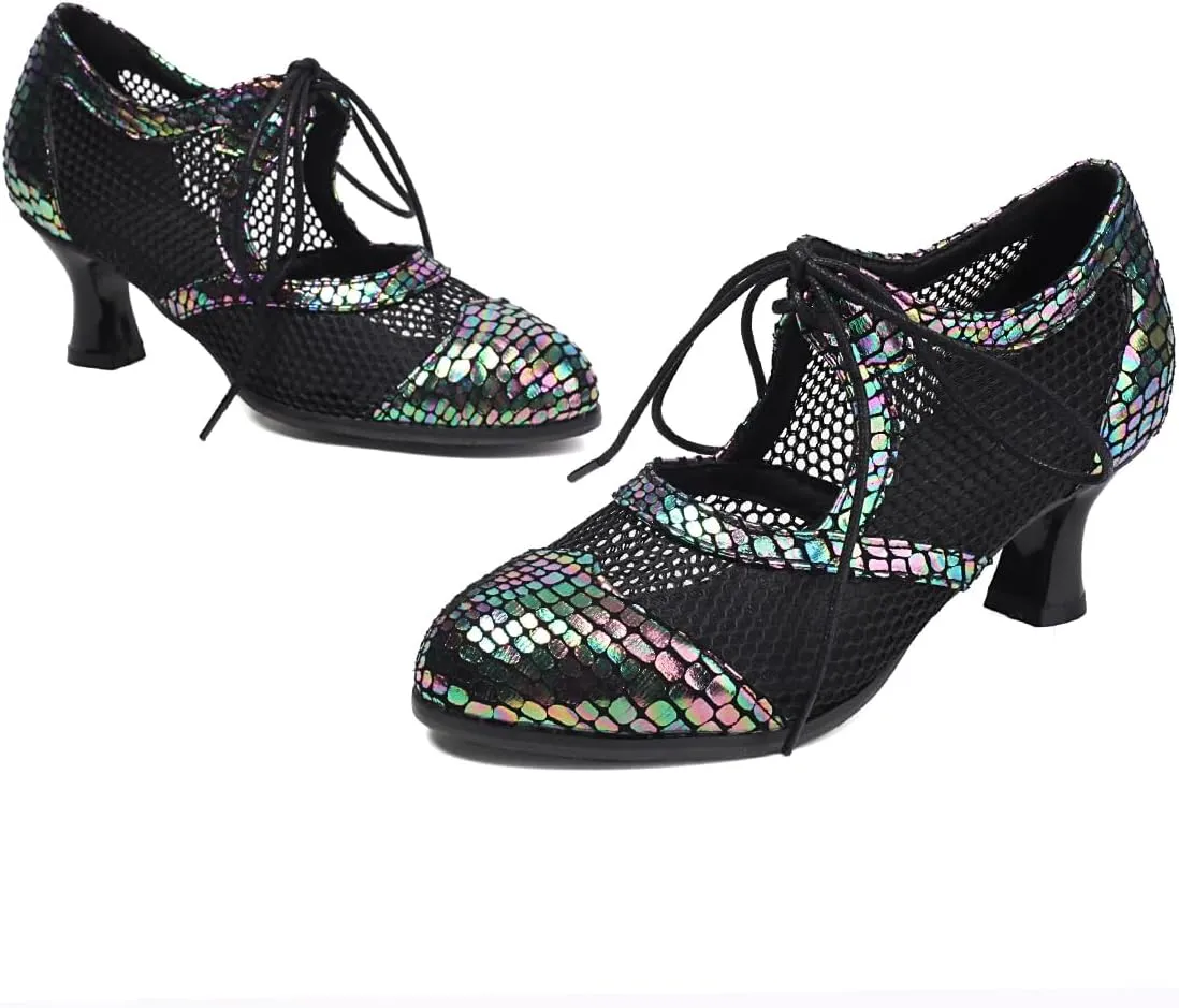 Women's Soft Sole Mesh Latin Dance Shoes Ballroom Performance Shoes High Heel Sandal for Women