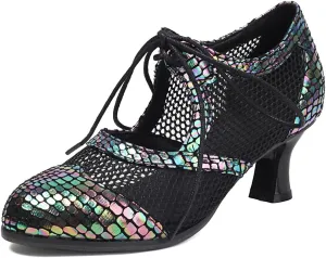 Women's Soft Sole Mesh Latin Dance Shoes Ballroom Performance Shoes High Heel Sandal for Women