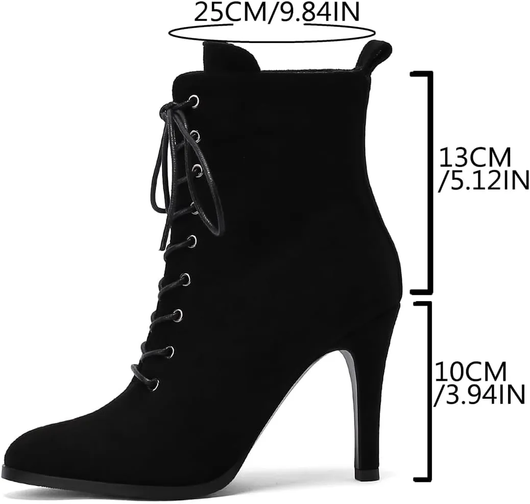 Women's Stiletto Ankle Boots Pointed Toe Lace Up High Heel Short Booties Evening Wedding Party Jeans Dress Heeded Dance Shoes