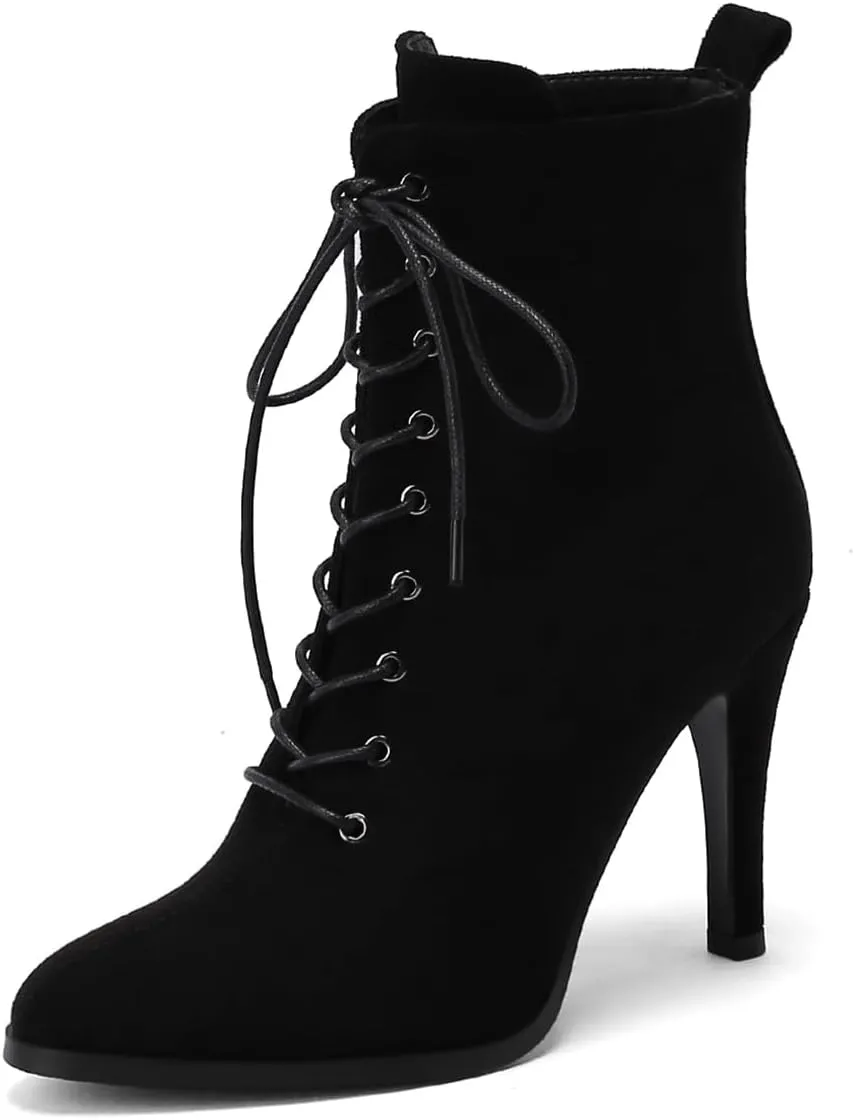 Women's Stiletto Ankle Boots Pointed Toe Lace Up High Heel Short Booties Evening Wedding Party Jeans Dress Heeded Dance Shoes