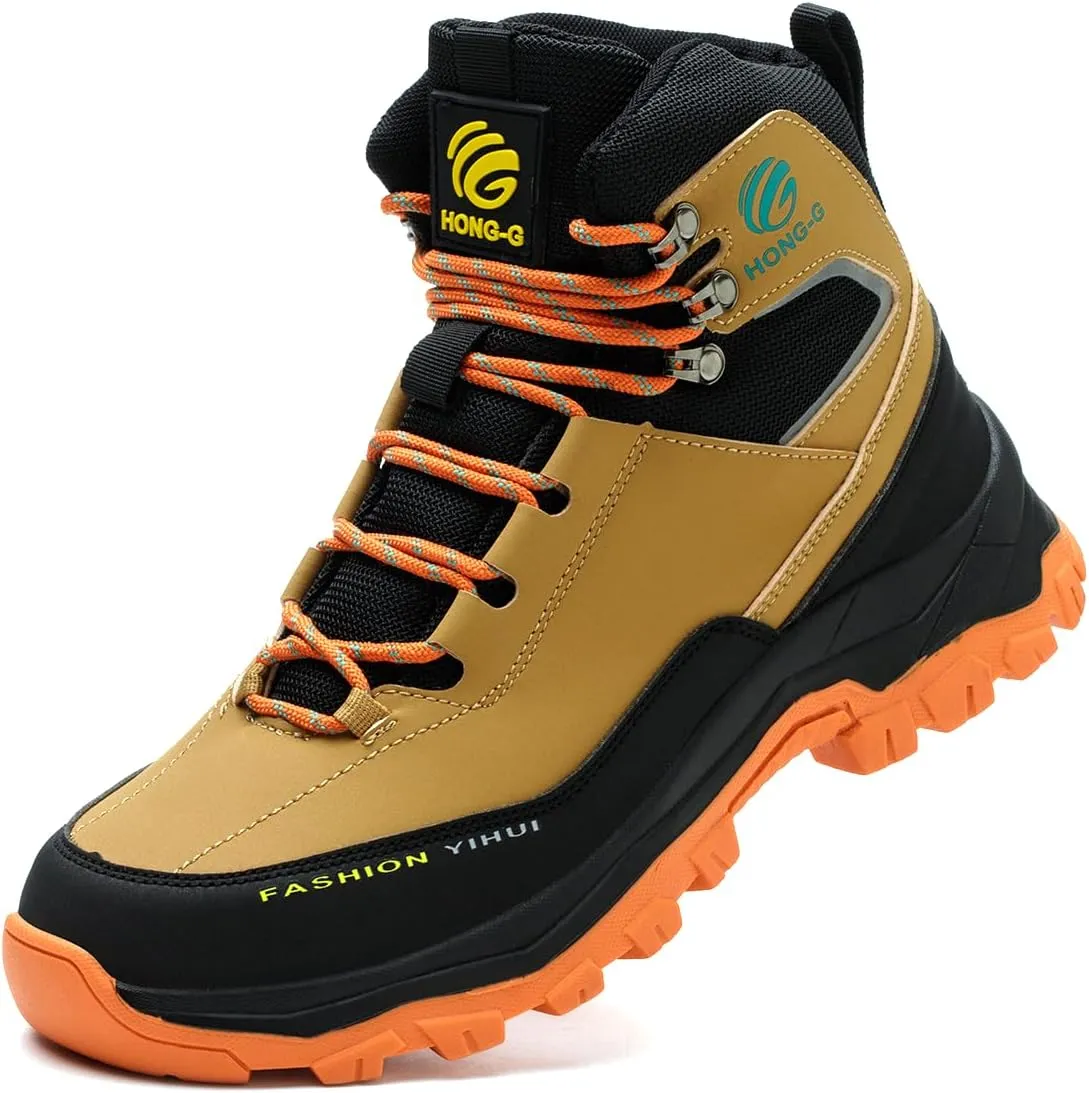 Work Shoes for Men Premium Microfiber Leather Water Resistant Slip Resistant Industrial Safety Steel Toe Work Boots