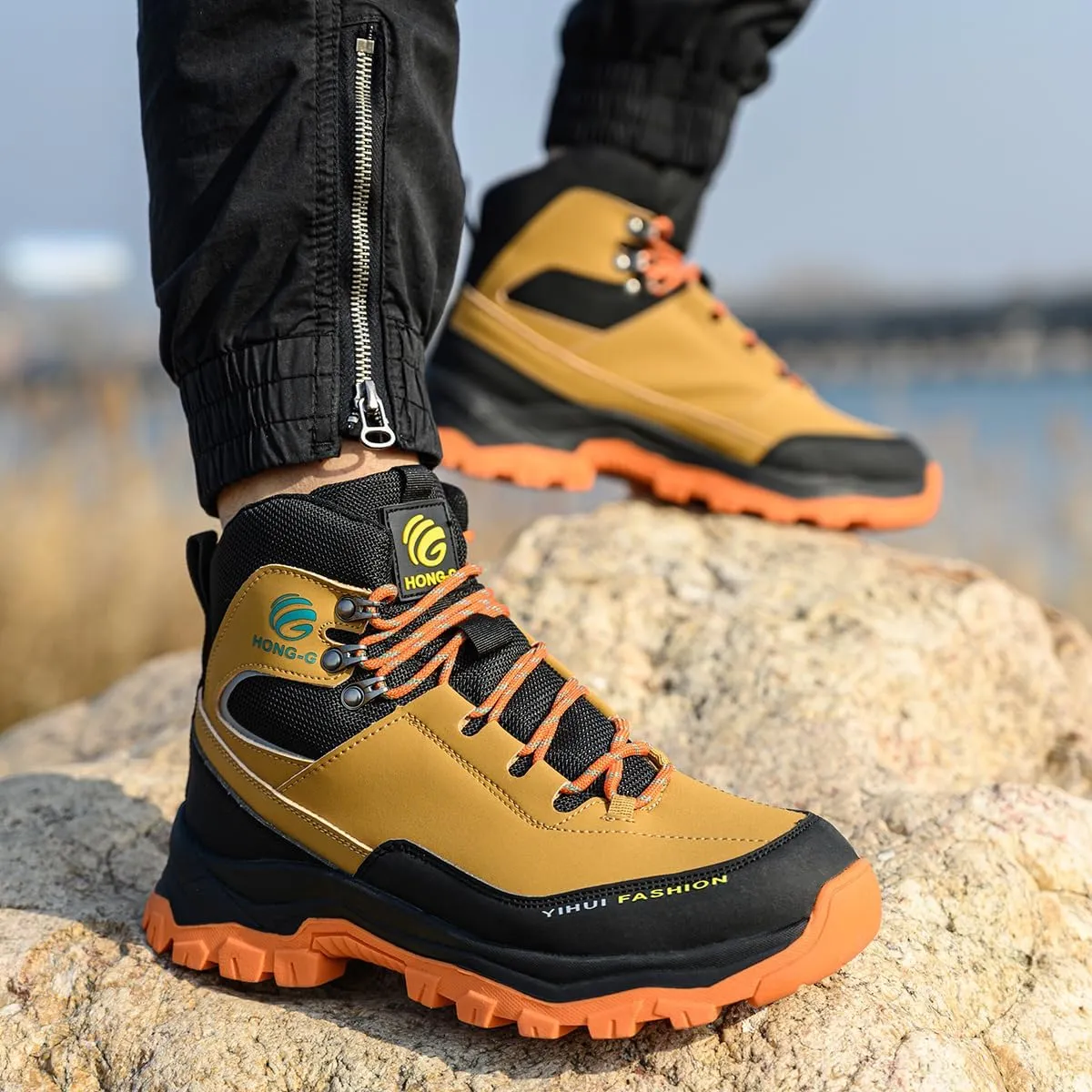 Work Shoes for Men Premium Microfiber Leather Water Resistant Slip Resistant Industrial Safety Steel Toe Work Boots