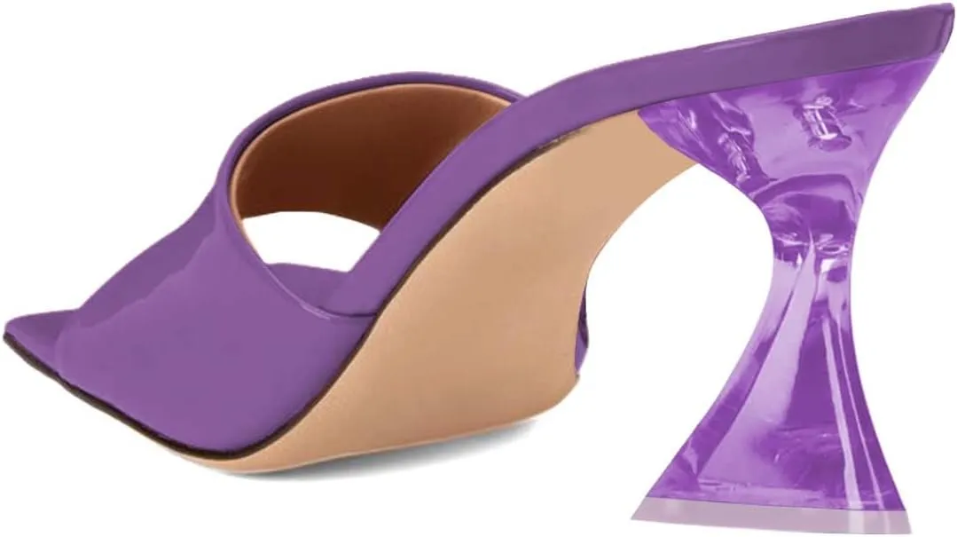 XYD Women's Clear High Block Heels Mules Open Square Toe Slip On Comfort Sexy Dress Pumps Sandals Evening Party Prom Shoes